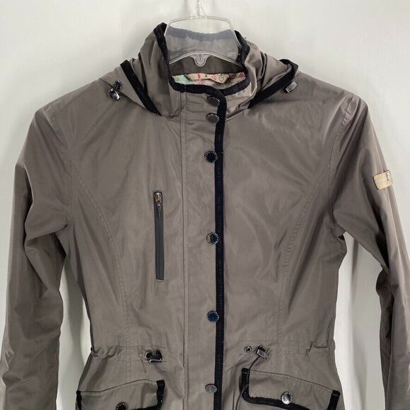 Frieda & Freddie's Womens Shell Rain Jacket Cinched Waist Gray Hooded Pockets S‎ - Picture 4 of 12